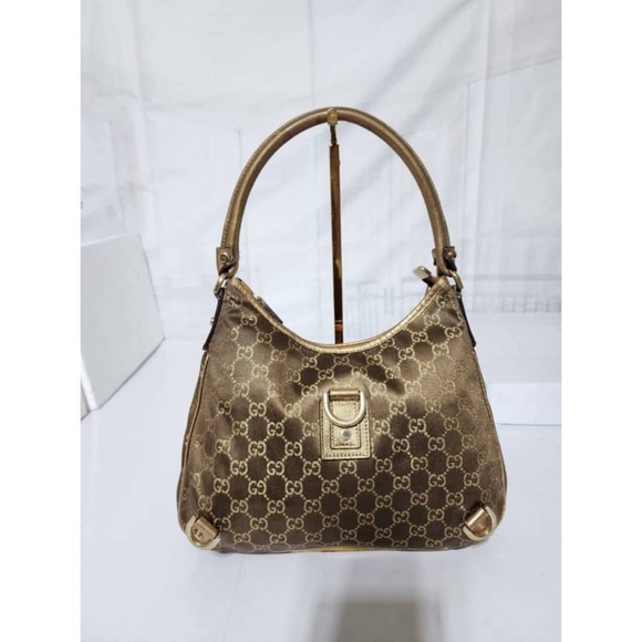Authentic GUCCI GG Fabric Abbey Medium D-Ring Hobo Bag Gold - Picture 15 of 15